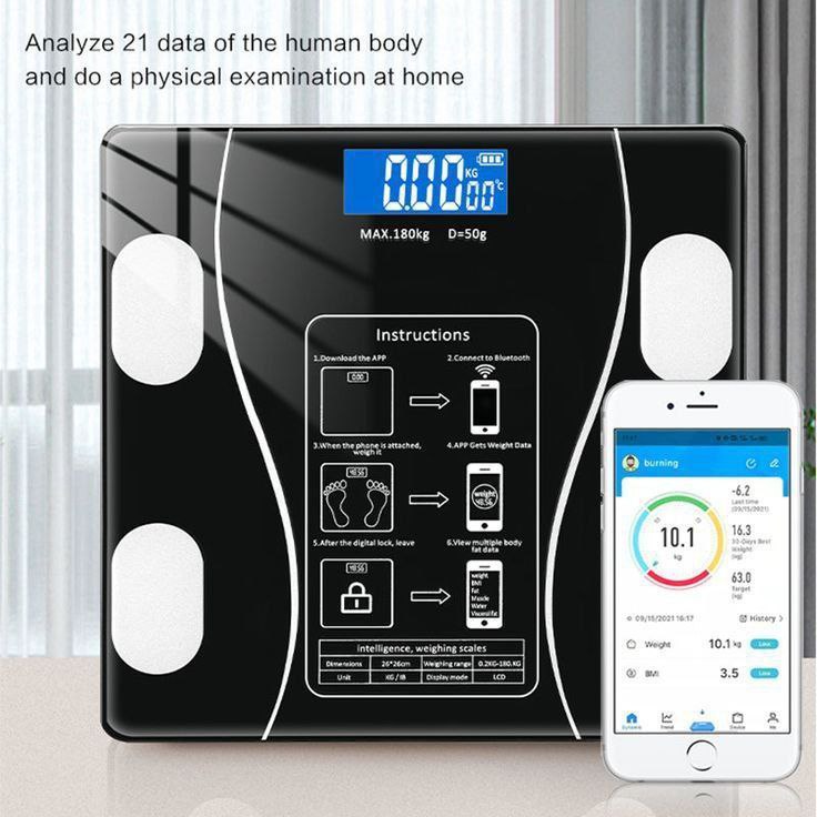 Bluetooth Smart Bathroom Scale – Digital BMI & Body Fat Scale with Mobile App