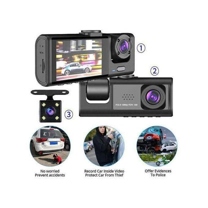 3-in-1 Smart Car Camera (Front + Interior + Rear) 🚗🎥